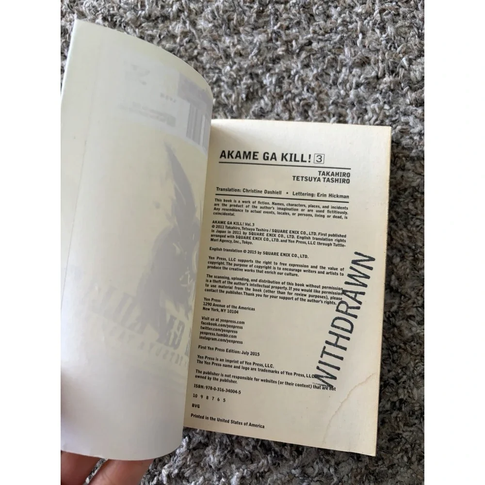 Akame Ga KILL!, Vol. 3 Paperback Takahiro Manga Book Yen Press